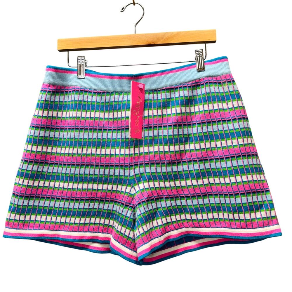 Lilly Pulitzer Shorts Womens XL Coastal Avington Sweater Knit Mermaid Stripe NEW